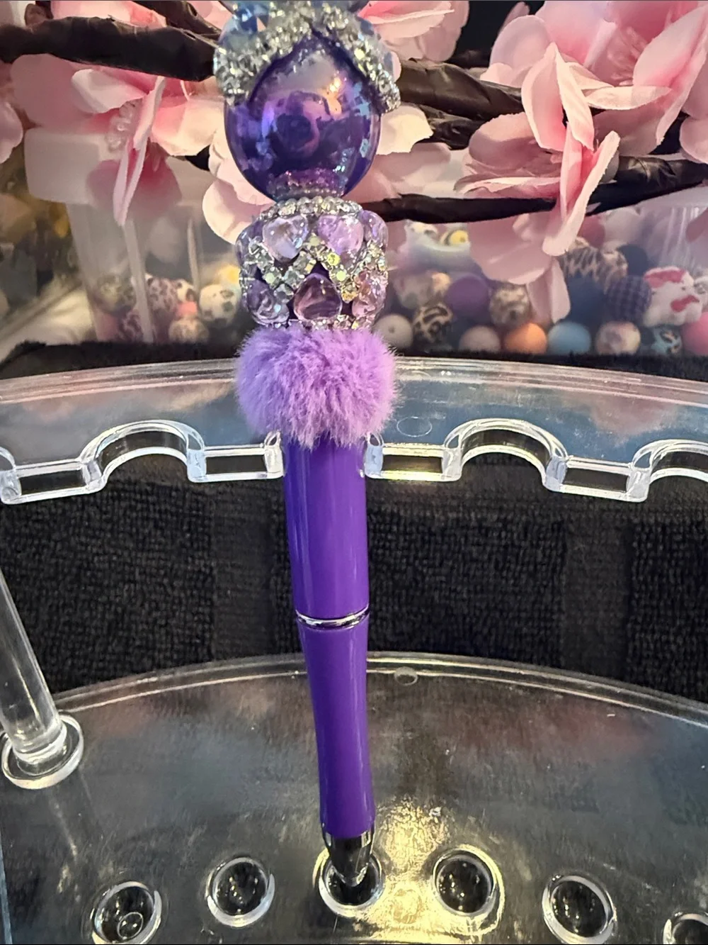 Purple Decorative Star Bunny Gel Pen with Pom Pom Accent